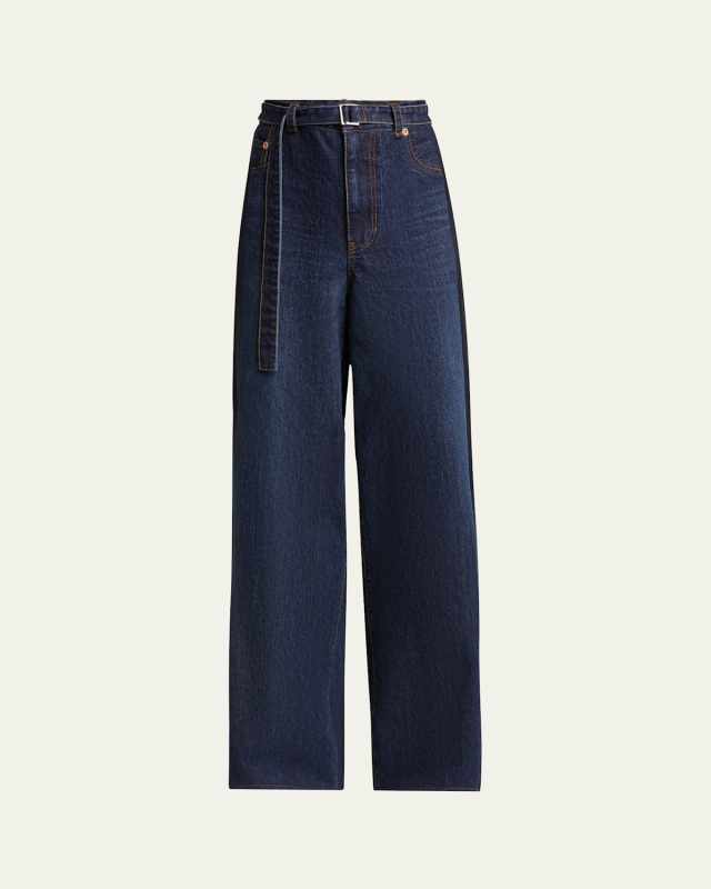 Denim Suiting Wide Leg Belted Pants